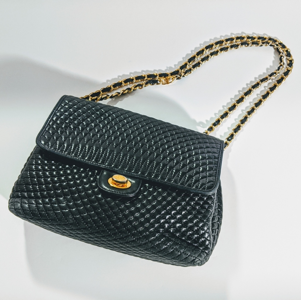 BALLY Quilted Lamb Skin Black Leather Handbag